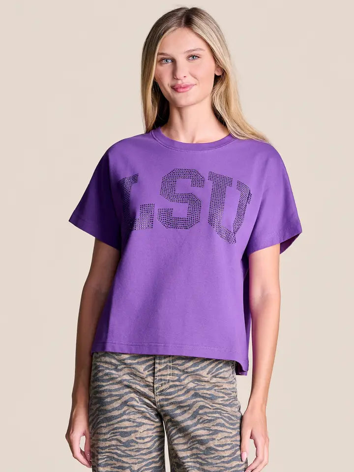 LSU Rhinestone Tee in Purple
