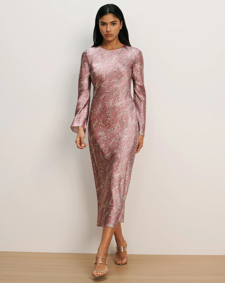 Gemma Silk-Blend Midi Dress in Orchid Haze