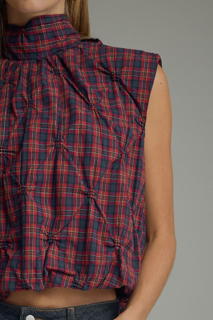 Red & Navy Plaid Bubble Top