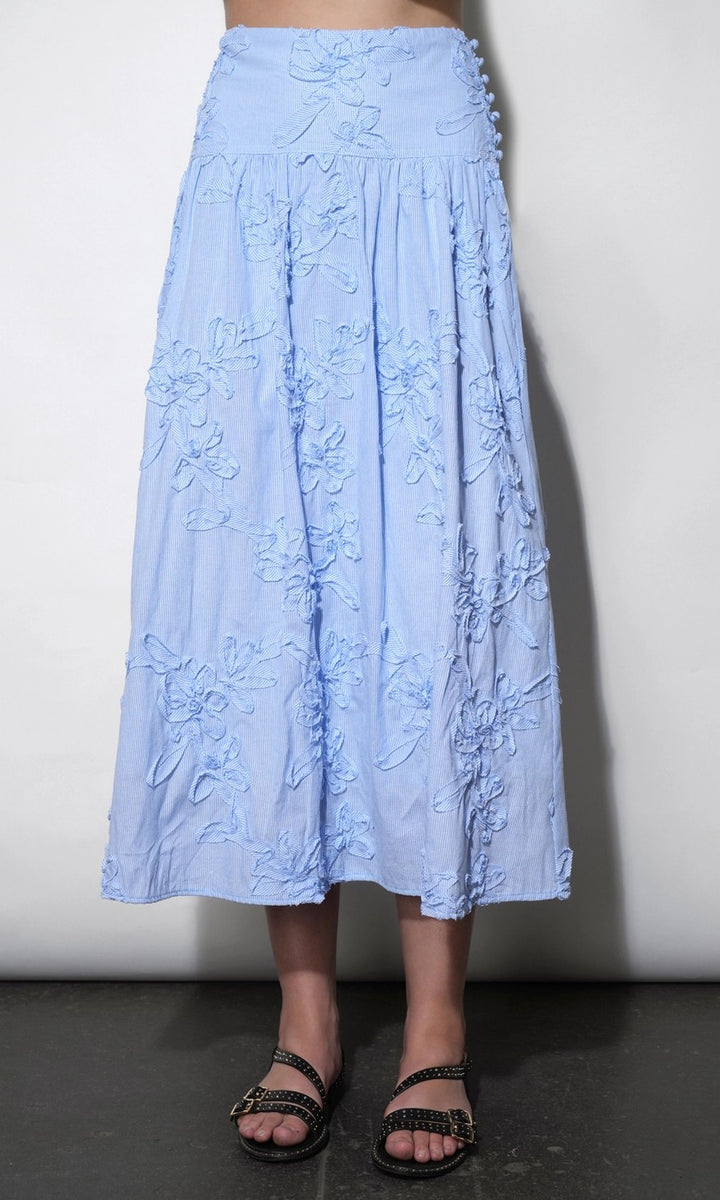 Aurora Midi Stripe Embroidered Skirt