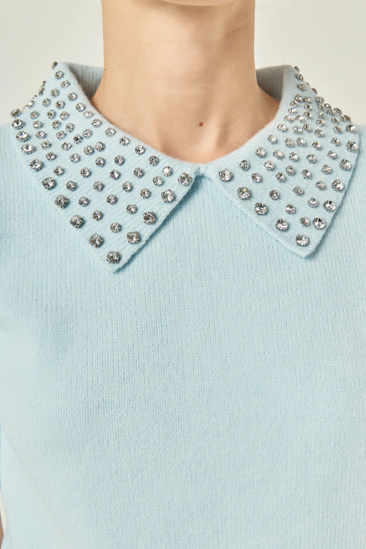 Rhinestone Puff Knit in Blue