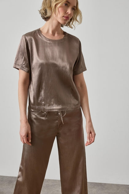 Slub Woven Darted Top in Shiitake