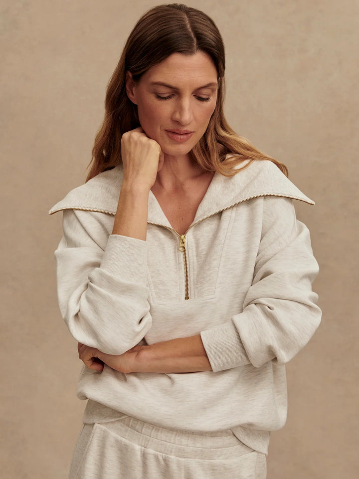 Catherine Half-Zip in Ivory Marl