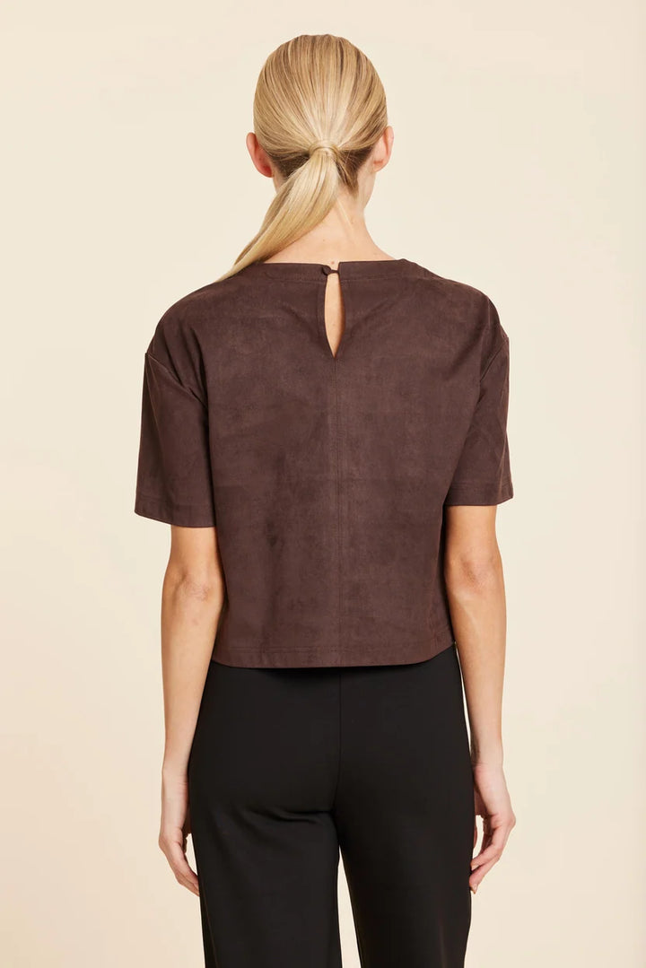 Faux Suede Cropped Tee in Coffee