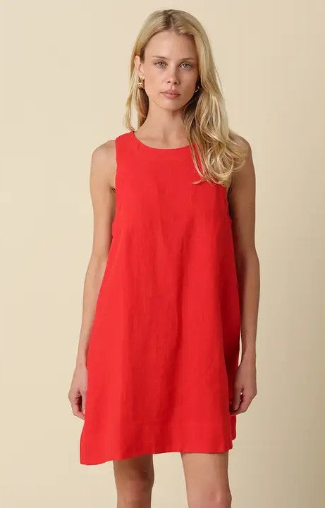 open lace back dress Lena Classic Linen Mini Dress in Red – NK Boutique Lafayette