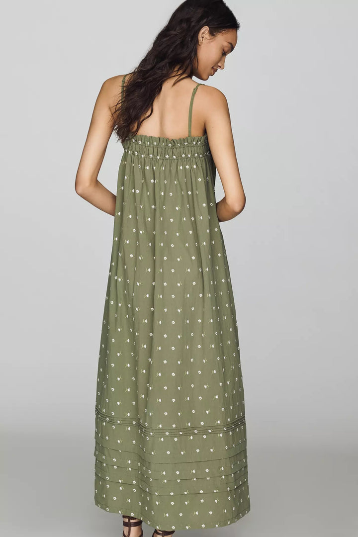 100% Cotton Smocked Olive Midi Dress