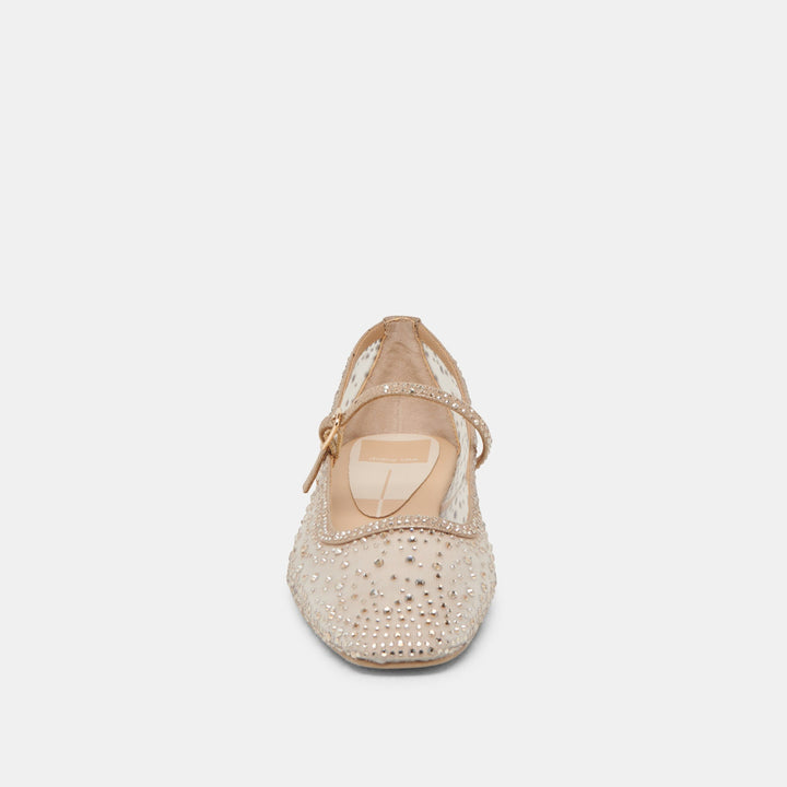 Reyes Crystal Ballet Flats in Gold Mesh