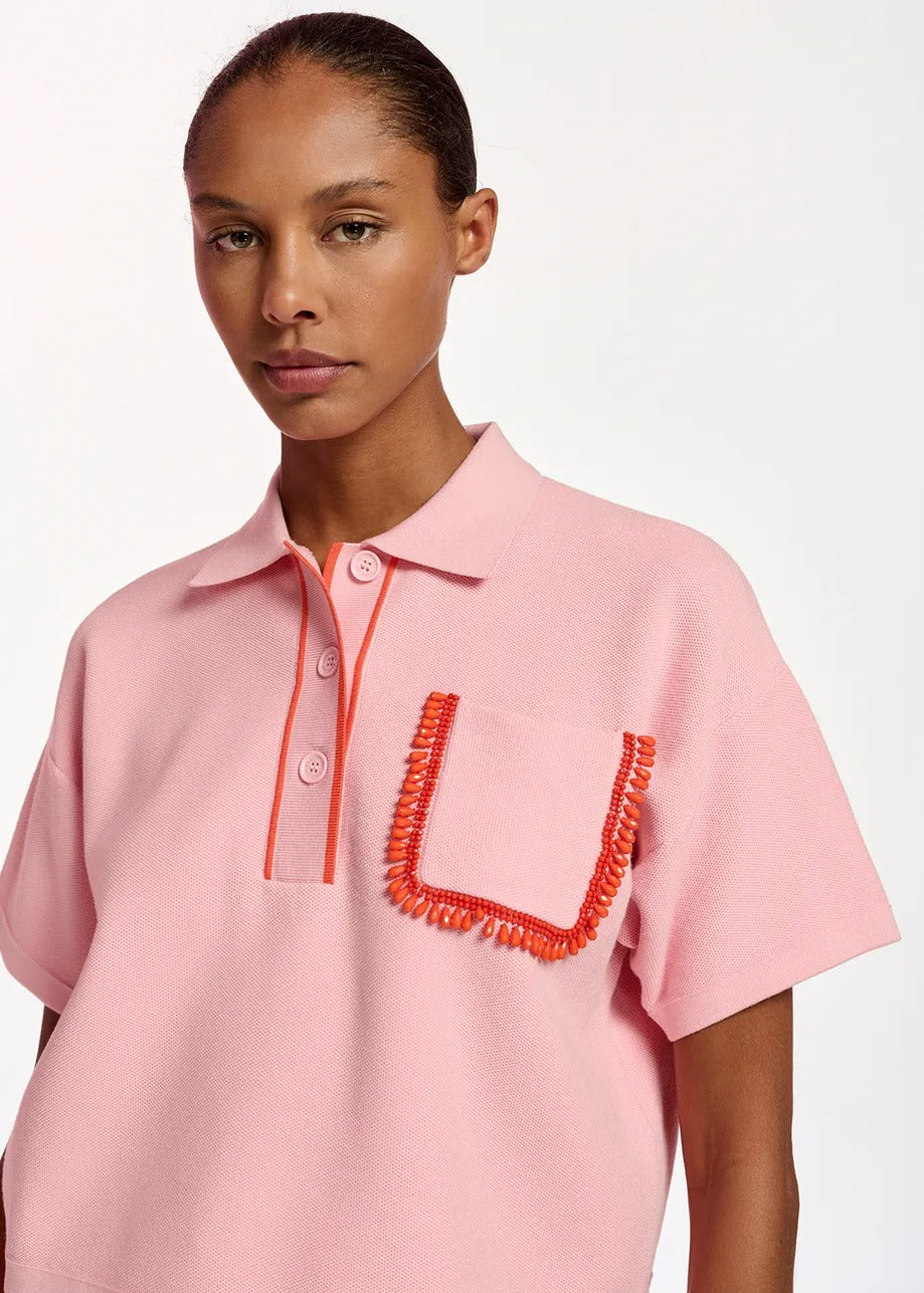 Flame Polo with Embroidery in Pink