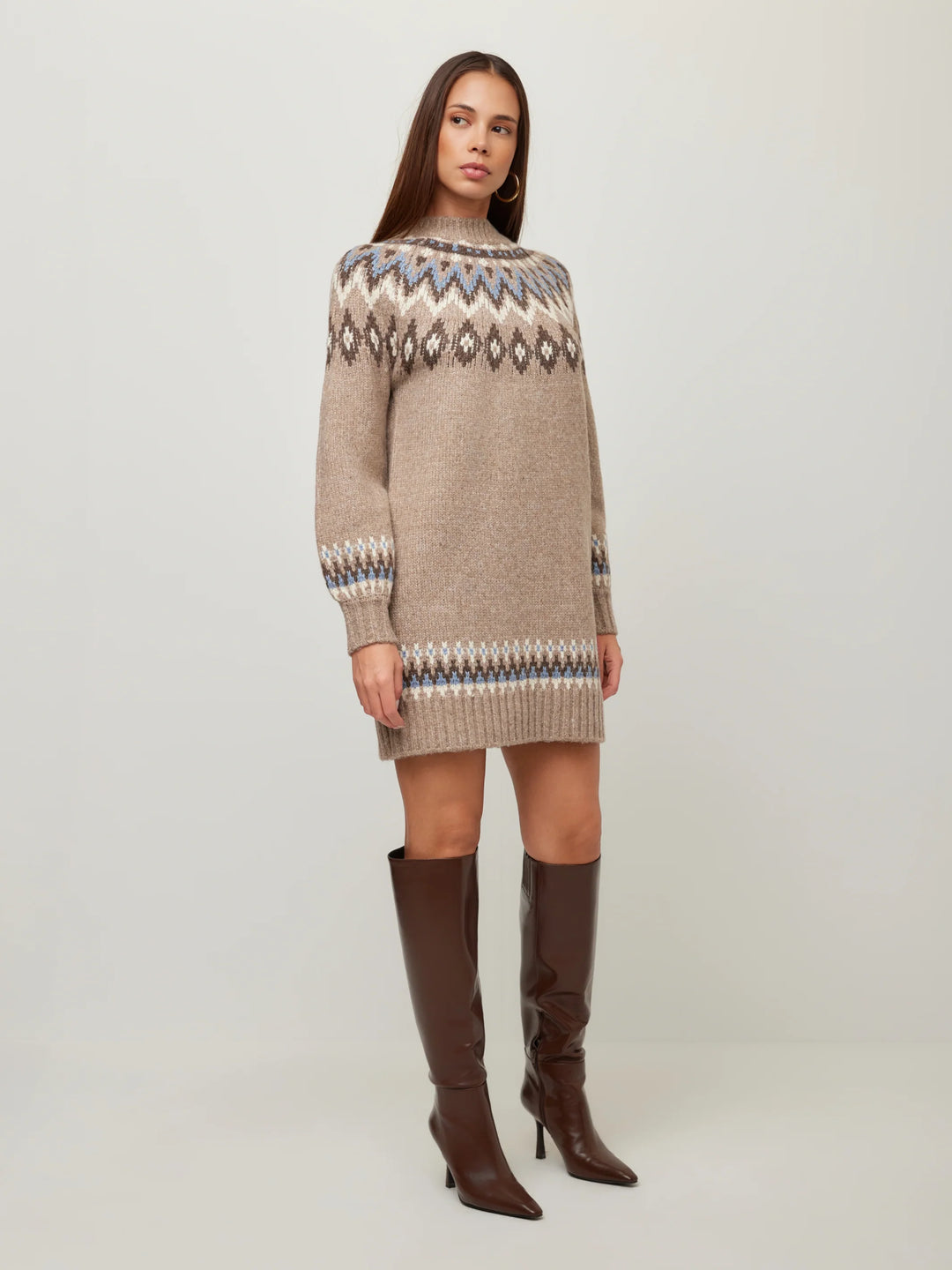 Vera Jacquard Sweater Dress in Brown
