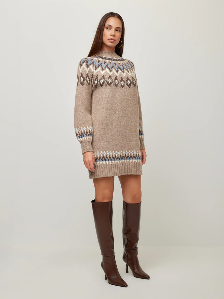 Vera Jacquard Sweater Dress in Brown
