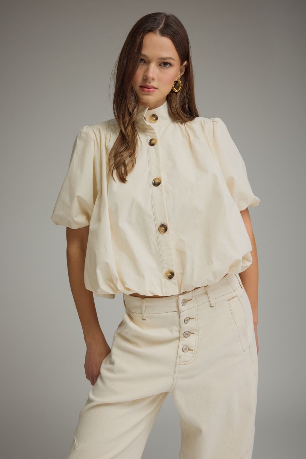 Bubble Hem Top in Ecru