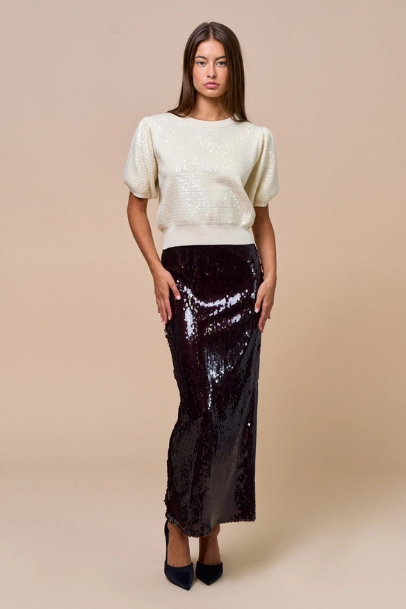 Sequin Maxi Skirt in Brown