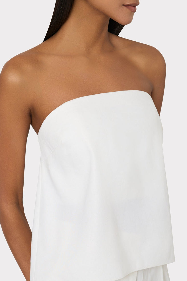 Solid Linen Strapless Top in White