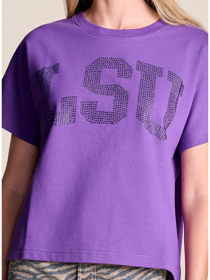 LSU Rhinestone Tee in Purple