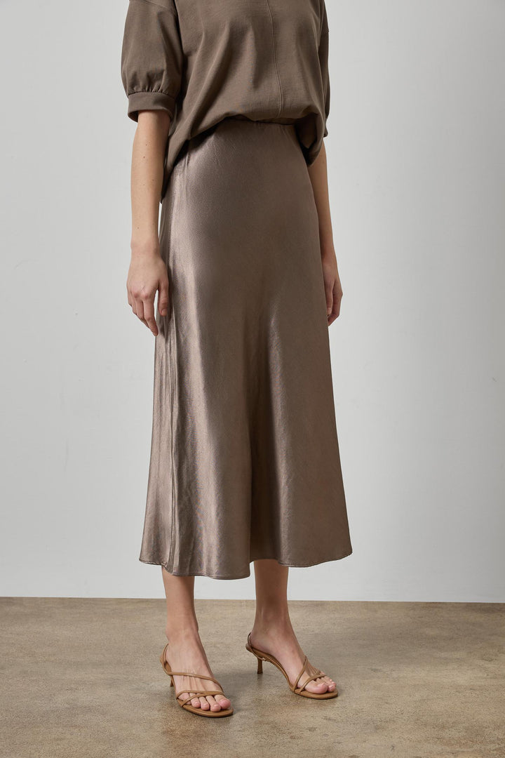 Slub Woven Bias Skirt in Shiitake
