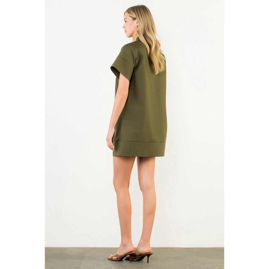 Short Sleeve Button Dress in Olive