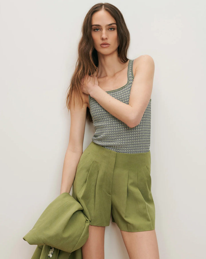 Sandra Square-Neck Knit Tank in Navy & Cactus