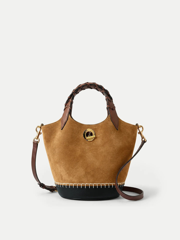 Tan Suede Anchor Bag w/ Whipstitch Top-Handle