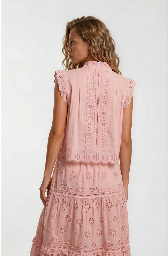 Sleeveless Eyelet Detail Blouse-Blush