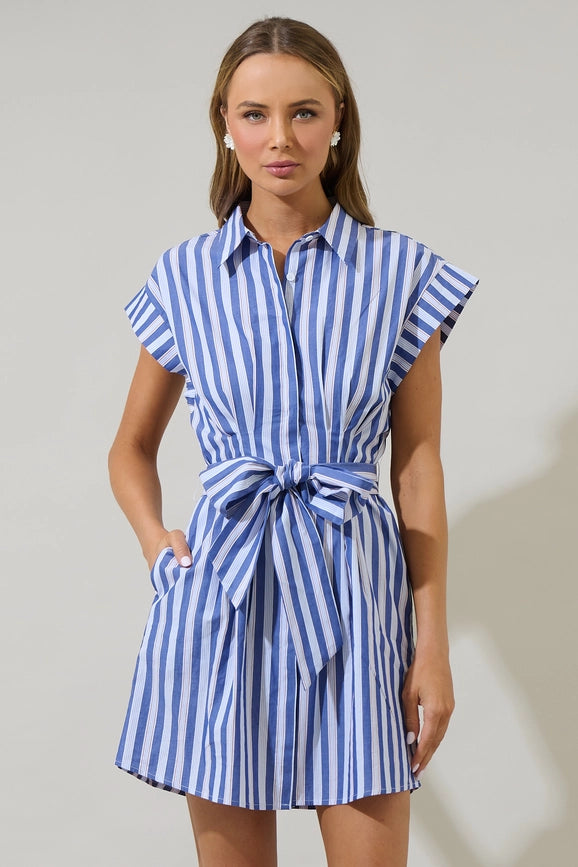 Samera Button Up Mini Dress in Blue
