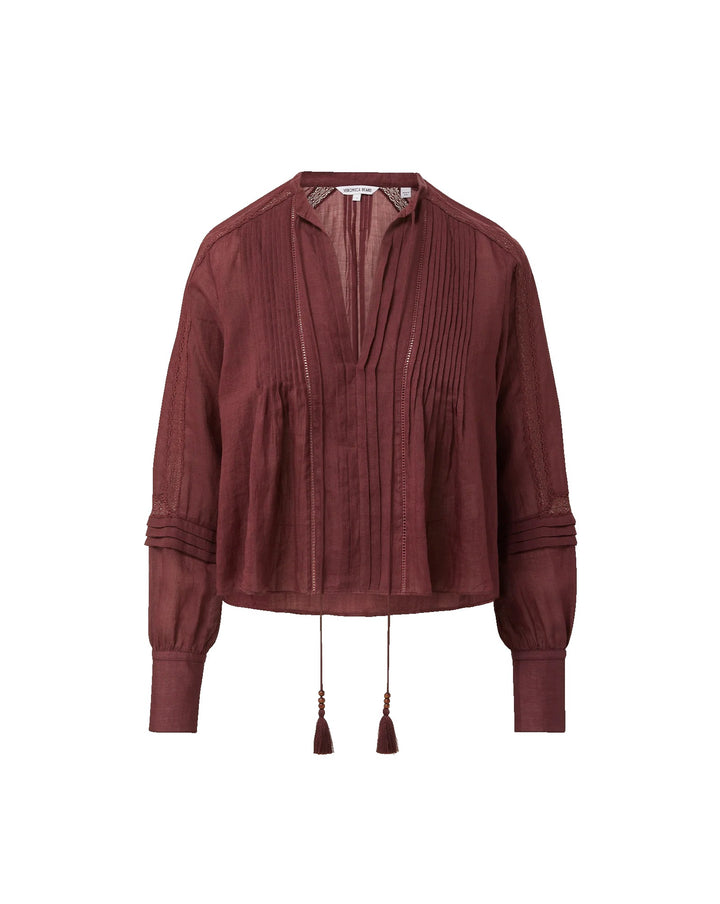 Sawyer Self-Tie Blouse I Burgandy