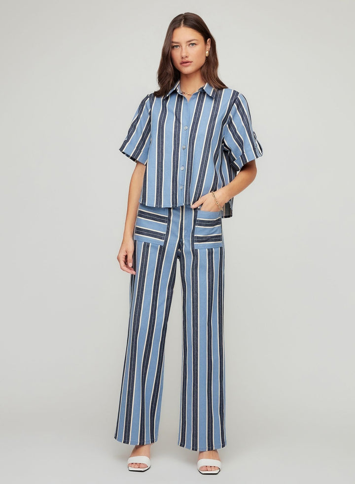 Lynny Patch Pocket Pants in Navy and Cream