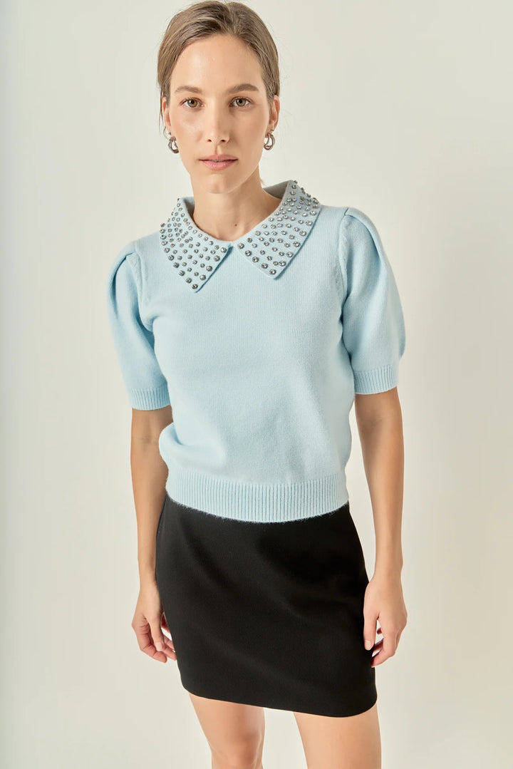 Rhinestone Puff Knit in Blue
