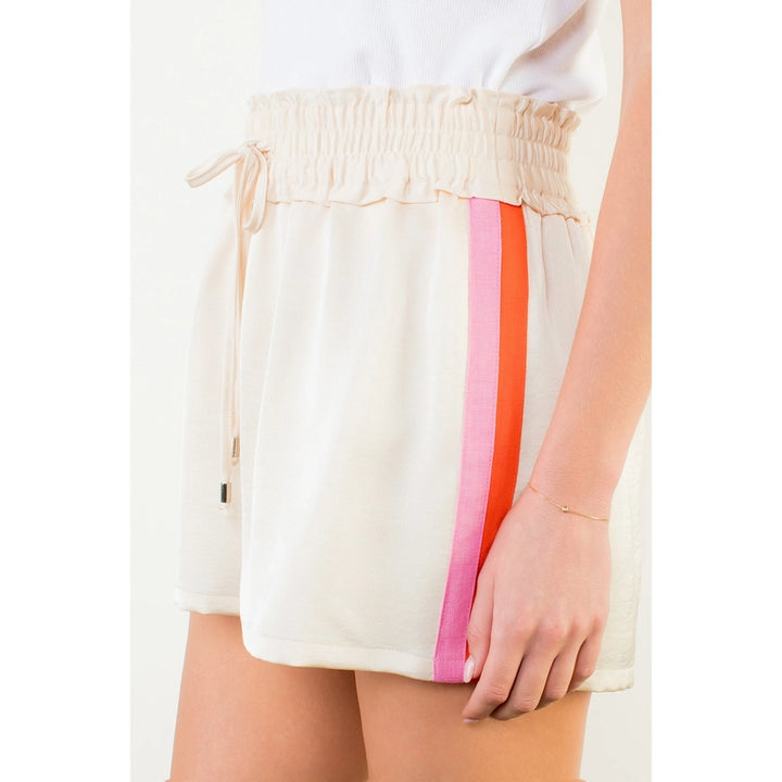 Elastic Waist Side Stripe Shorts in Cream