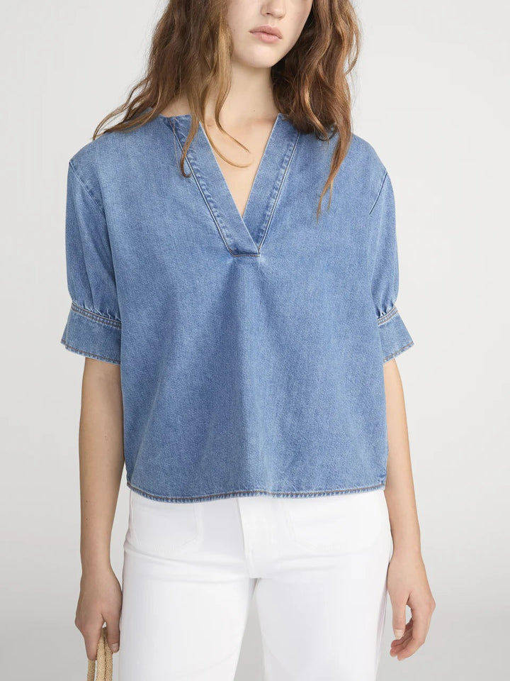 The Denim V-Neck Popover Top