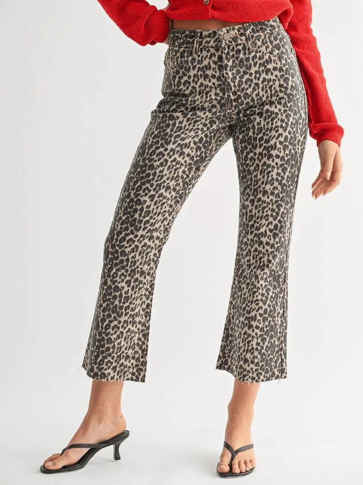 Leopard High Rise Crop Flare Jeans