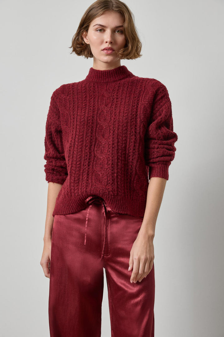 Relaxed Cable Knit Sweater in Port