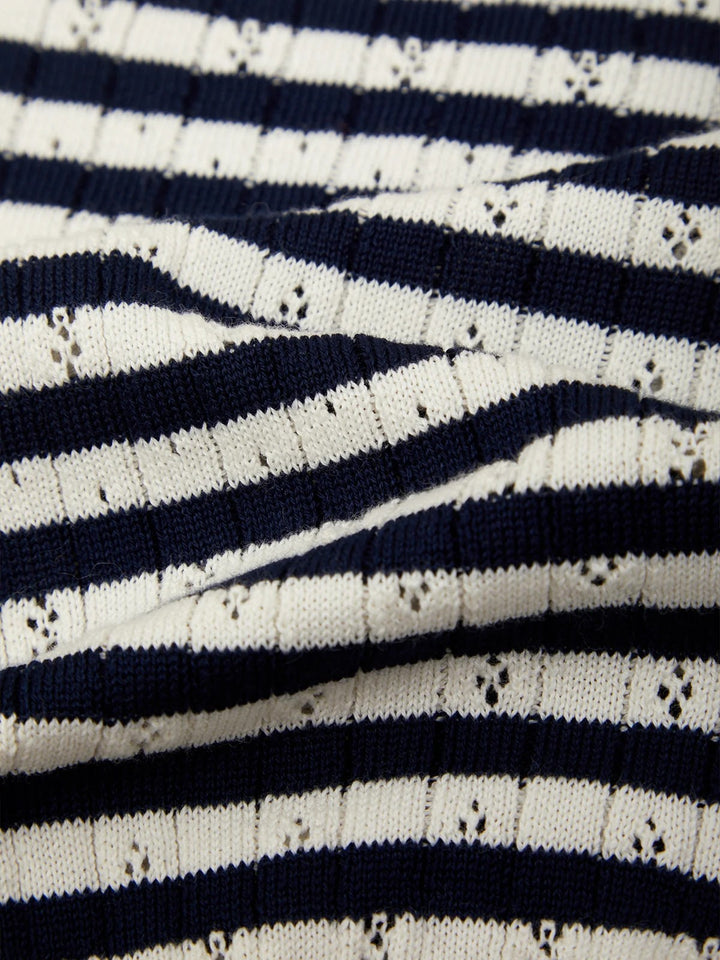 Beckett Striped Pointelle Blouson Sleeve High Rib Cardigan