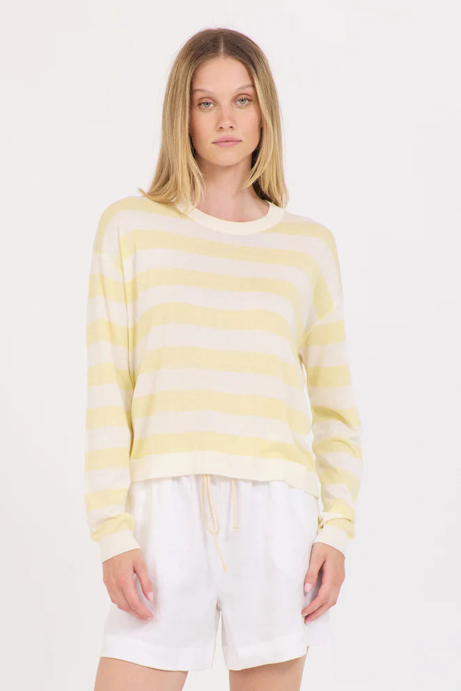 Sloane Cotton Boxy Pullover in Ivory Combo