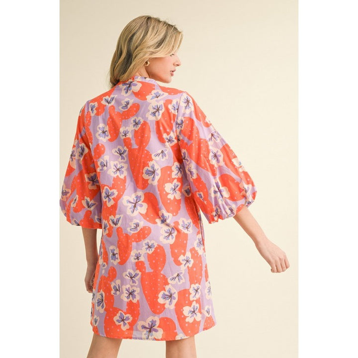 Flower Mixed Print Dress in Orange