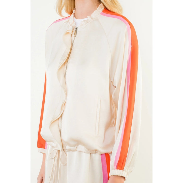 Long Sleeve Track Suit Jacket in Cream