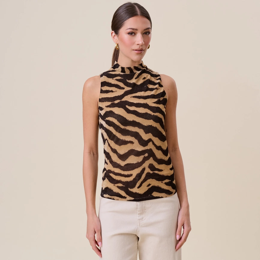 Mockneck Tiger Print Top