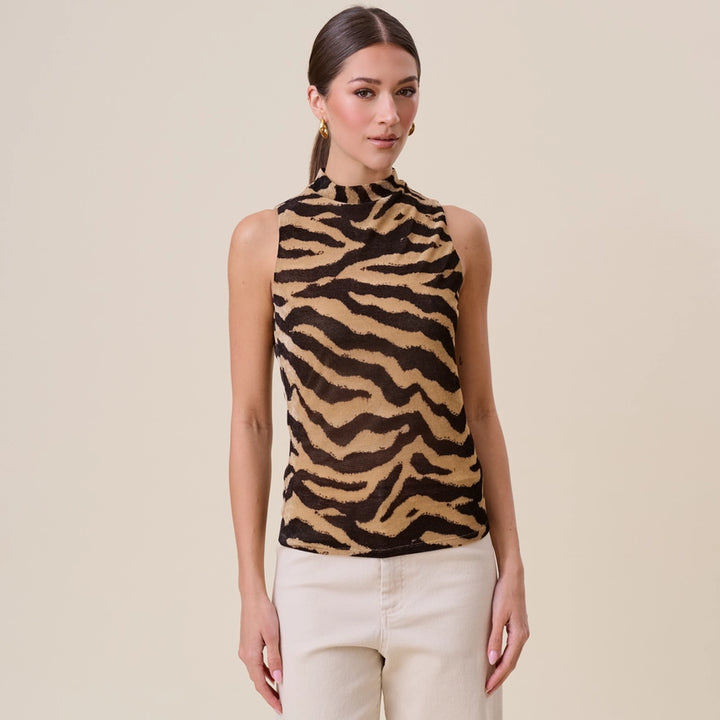 Mockneck Tiger Print Top