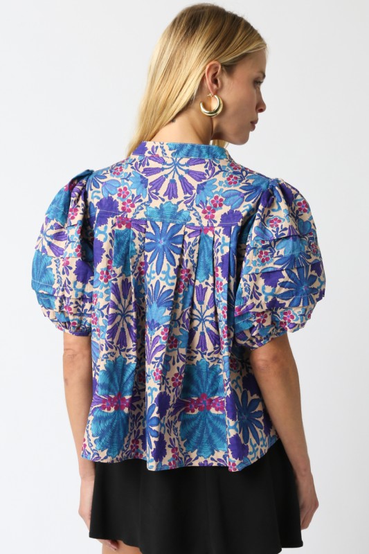 Parker Floral Shirt in Cream Purple
