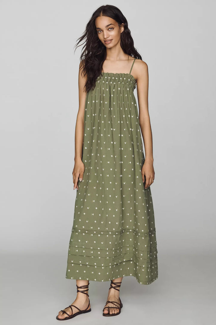 100% Cotton Smocked Olive Midi Dress