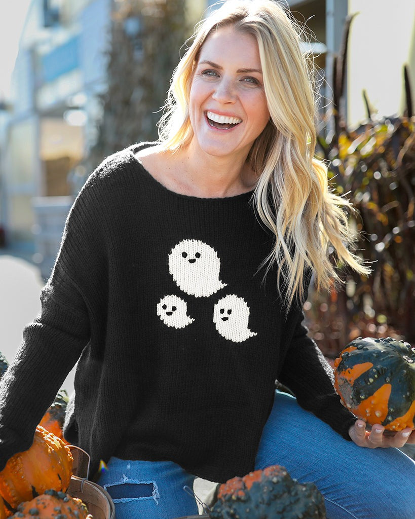 Mini Ghosts Crewneck Sweater in Black