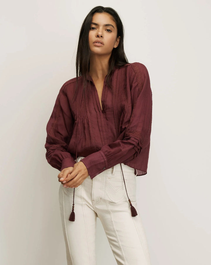 Sawyer Self-Tie Blouse I Burgandy
