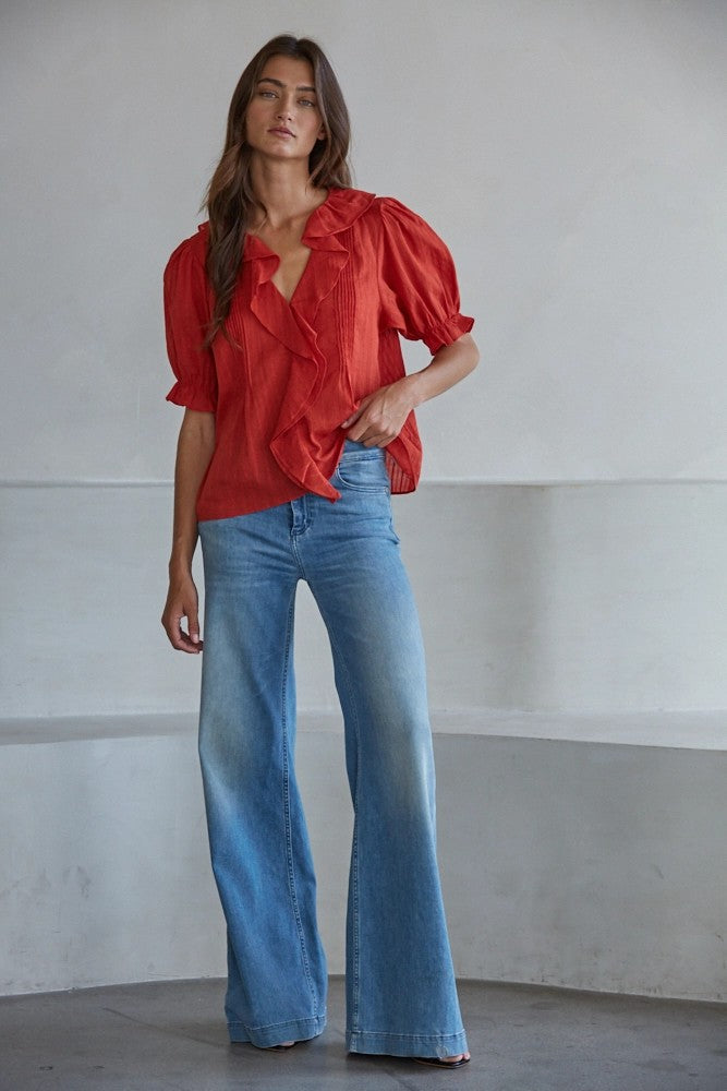 Ruffle Front Top in Cherry Tomato
