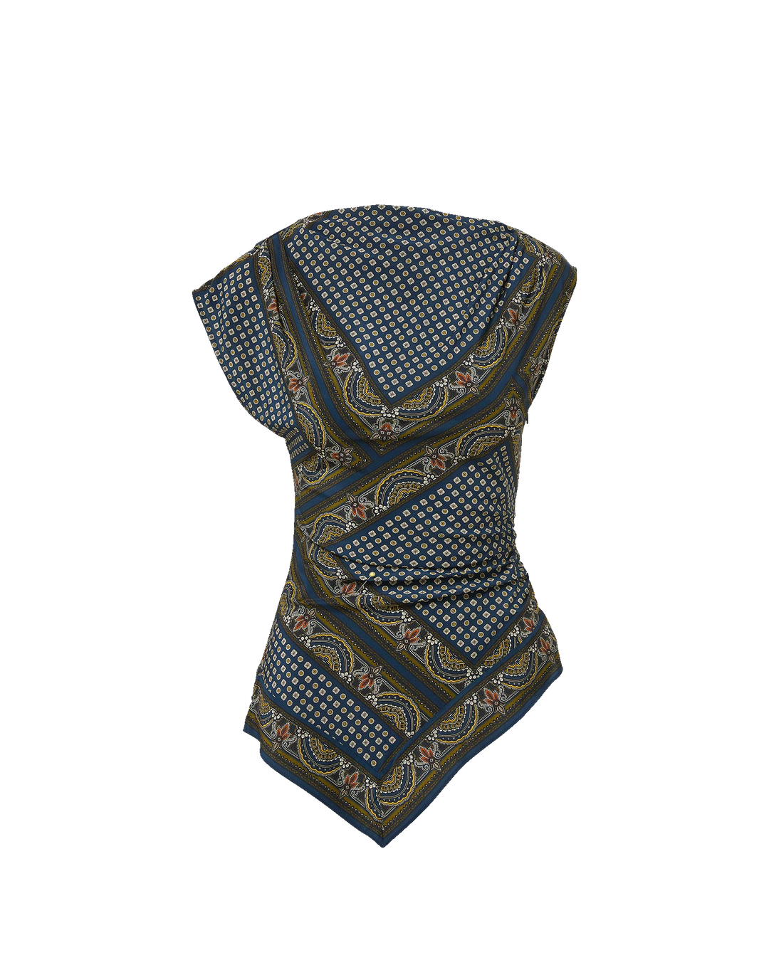 Yvonne Asymmetric Scarf Top in Navy Multi