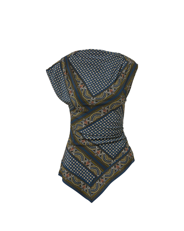 Yvonne Asymmetric Scarf Top in Navy Multi