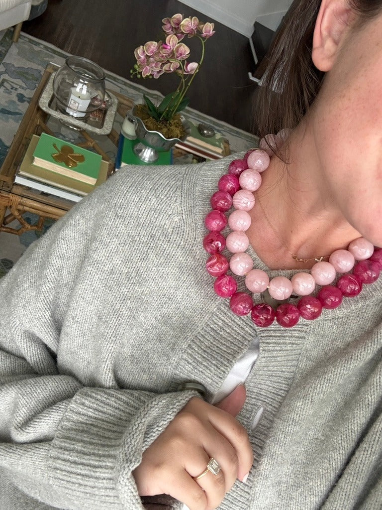 Chunky Beaded Necklace - Light Marble Pink