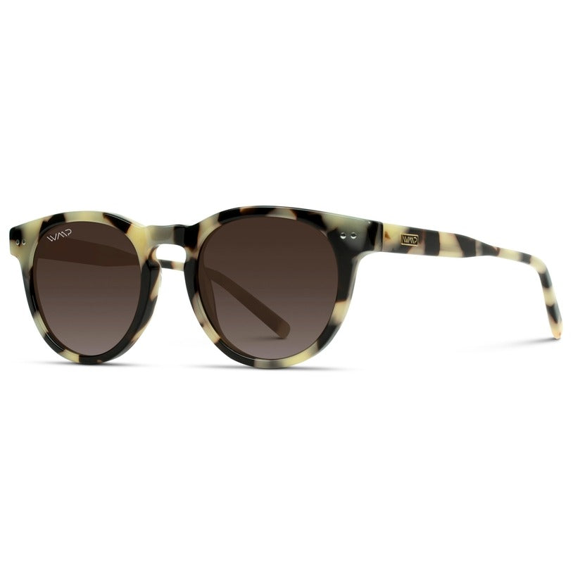 Tate Classic Round Retro Polarized Sunglasses in Beige Tortoise/Black Gradient Lens