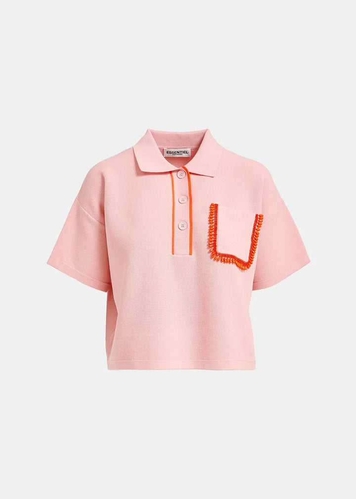Flame Polo with Embroidery in Pink