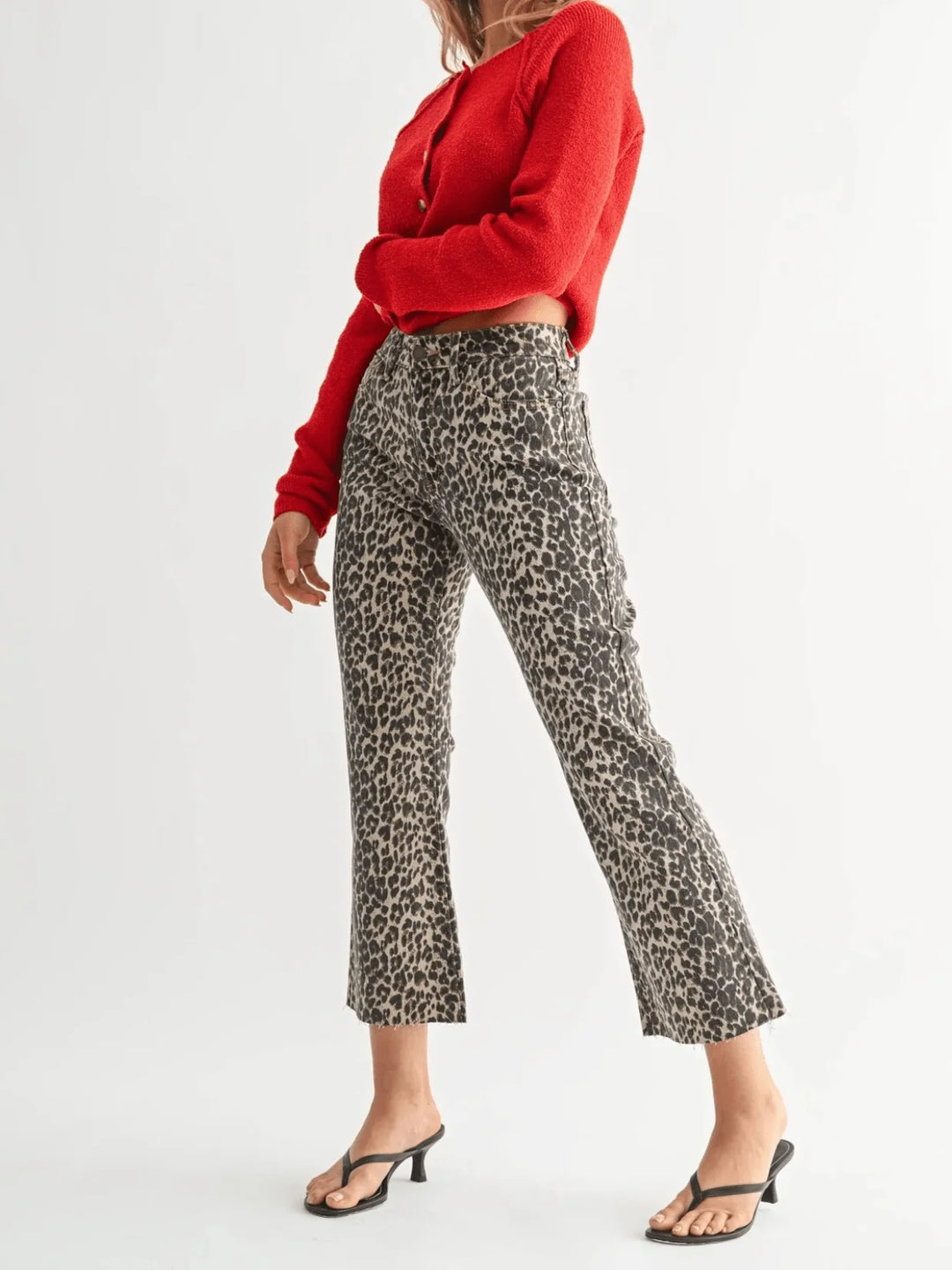 Leopard High Rise Crop Flare Jeans