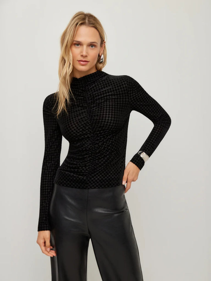 Velvet Burnout Ruched Selena Top in Black