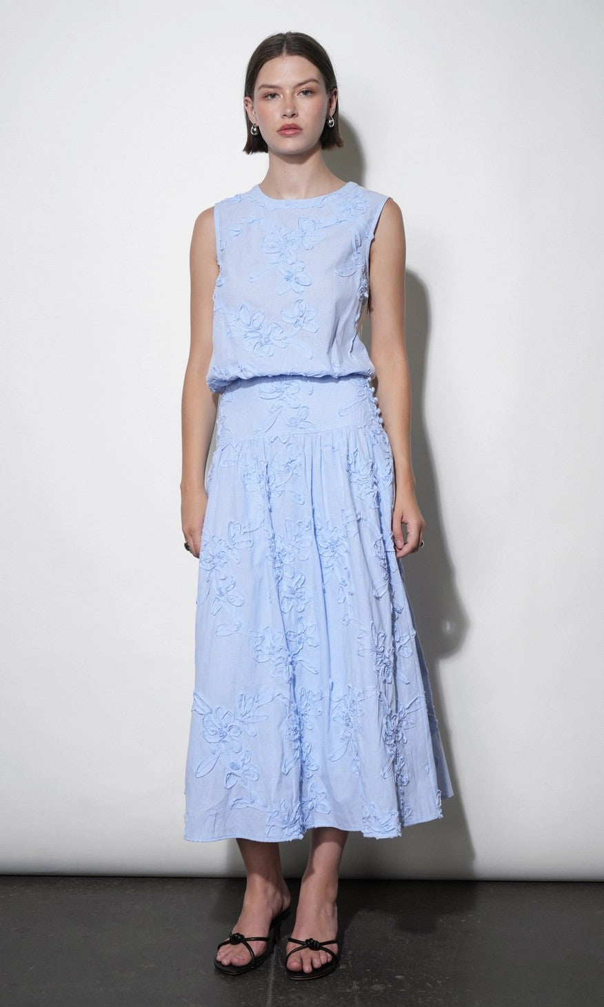 Aurora Midi Stripe Embroidered Skirt